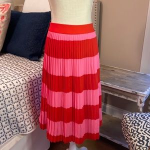 J. Crew Factory Pink/Red Stripe Pleated Skirt